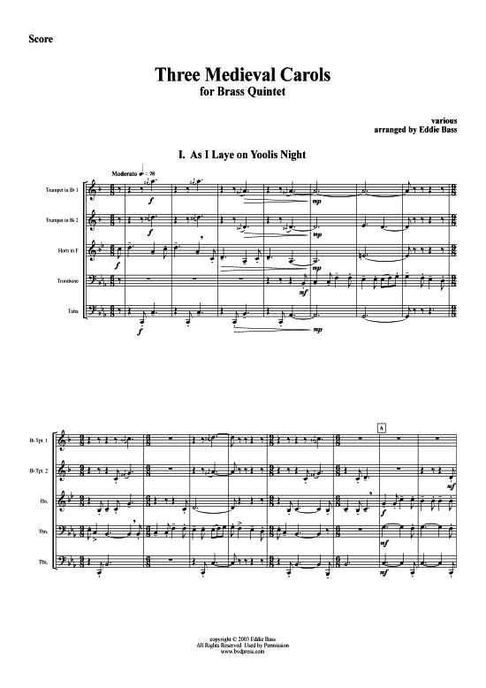 3 Medieval Carols (Blechbl serquintett) (Quintett (Blech Brass)) von arr. Eddie Bass