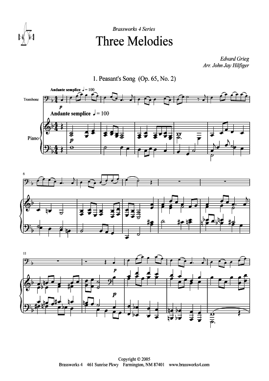 3 Melodien (Posaune + Klavier) (Klavier  Posaune) von Edvard Grieg
