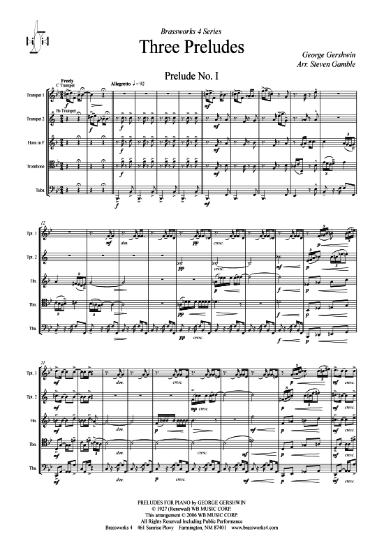 3 Preludes (Blechbl serquintett) (Quintett (Blech Brass)) von George Gershwin