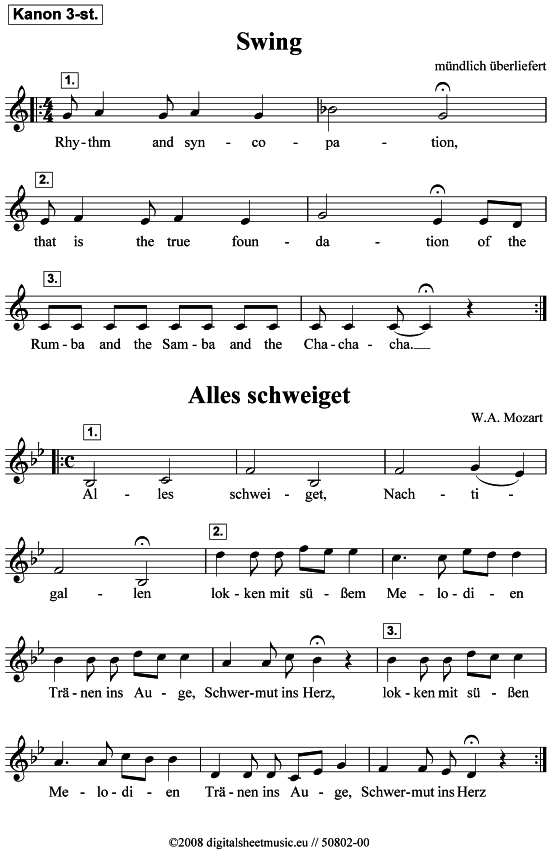 Alles schweiget - Swing (Gesang) von 3-stimmig (2 Kanons)