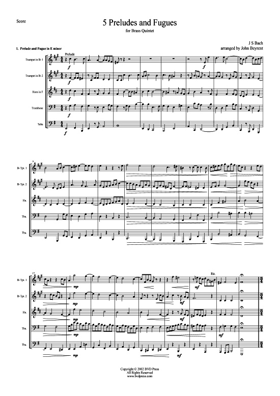 5 Preludes und Fugen (Blechbl serquintett) (Quintett (Blech Brass)) von J. S. Bach (arr. Beyrent)