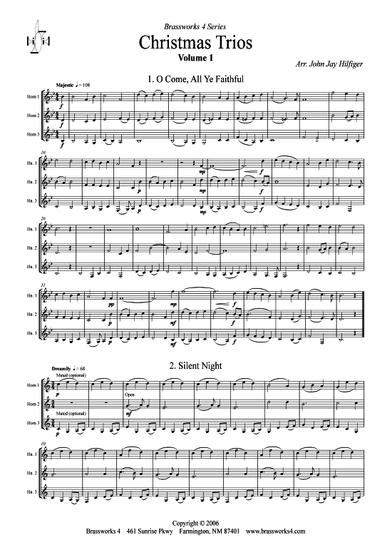 6 Weihnachts-Trios Vol. 1 (3x Horn) (Trio (Horn)) von arr. John Jay Hilfiger