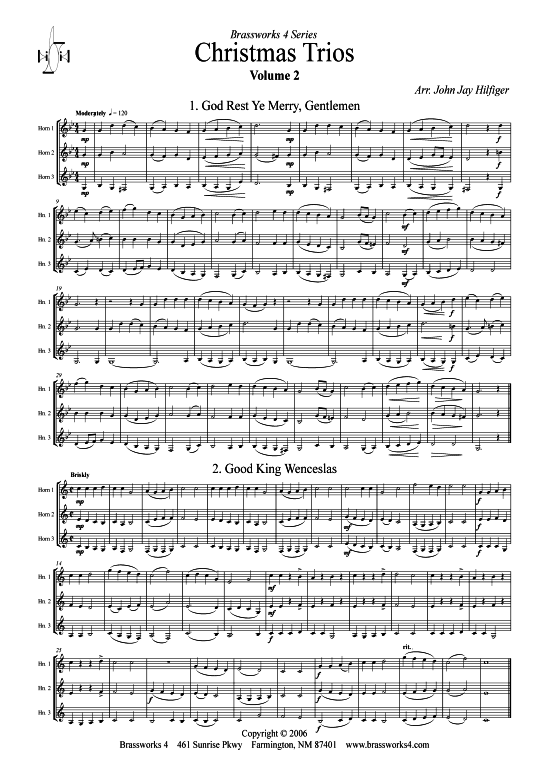 6 Weihnachts-Trios Vol. 2 (3x Horn) (Trio (Horn)) von arr. John Jay Hilfiger