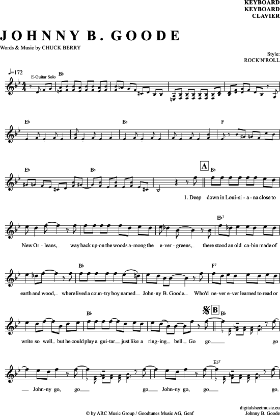 Johnny B Goode Keyboard Pdf Noten Von Chuck Berry In B Dur 7060453 