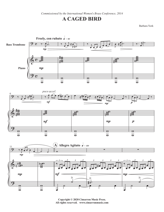 A Caged Bird (Bass Posaune + Klavier) (Klavier  Bass Posaune) von Barbara York