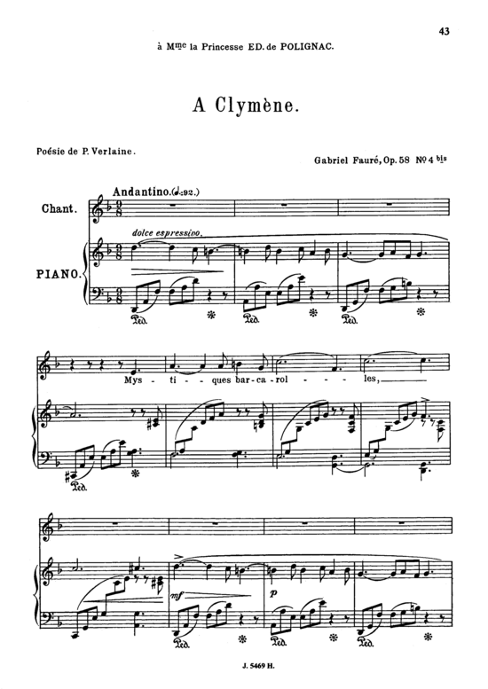 A Clym egrave ne Op.58 No.4 (Gesang mittel + Klavier) (Klavier  Gesang mittel) von Gabriel Faur eacute 