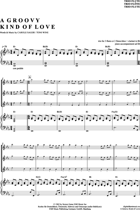 A groovy kind of love (Fl ten Trio + Klavier) (Trio (Fl te)) von Phil Collins