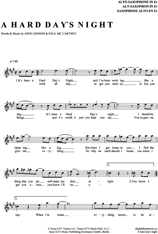 A Hard Day s Night (Alt-Sax) (Alt Saxophon) von Beatles