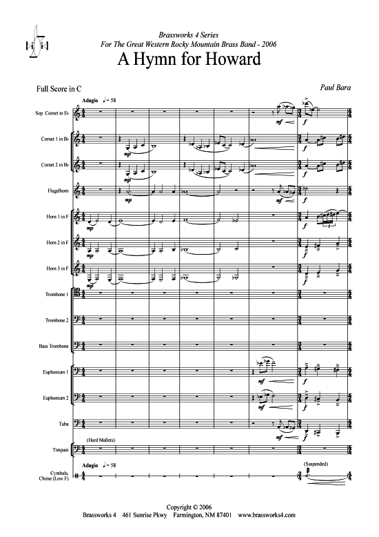 A Hymn for Howard (Brass Ensemble) (Ensemble (Blechbl ser)) von Paul Bara