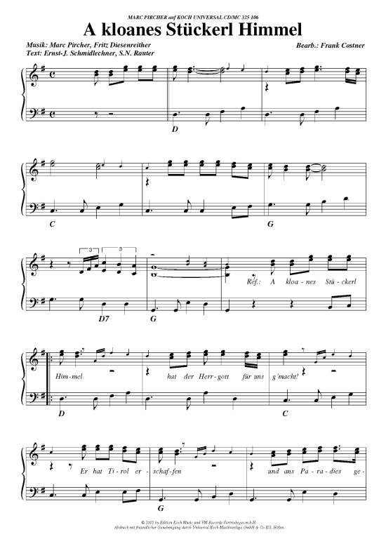 A kloanes St ckerl Himmel (Klavier Gesang  Gitarre) von Marc Pircher