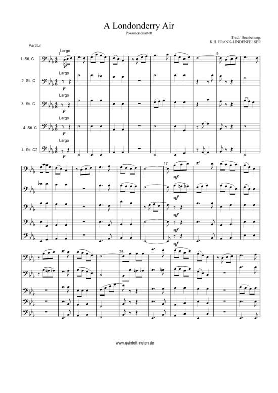 A Londonderry Air (Danny Boy) mit Swing (Posaunen- Tenorhorn-Quartett) (Quartett (Posaune)) von Traditional Bearb. Karl-Heinz Frank-Lindenfelser