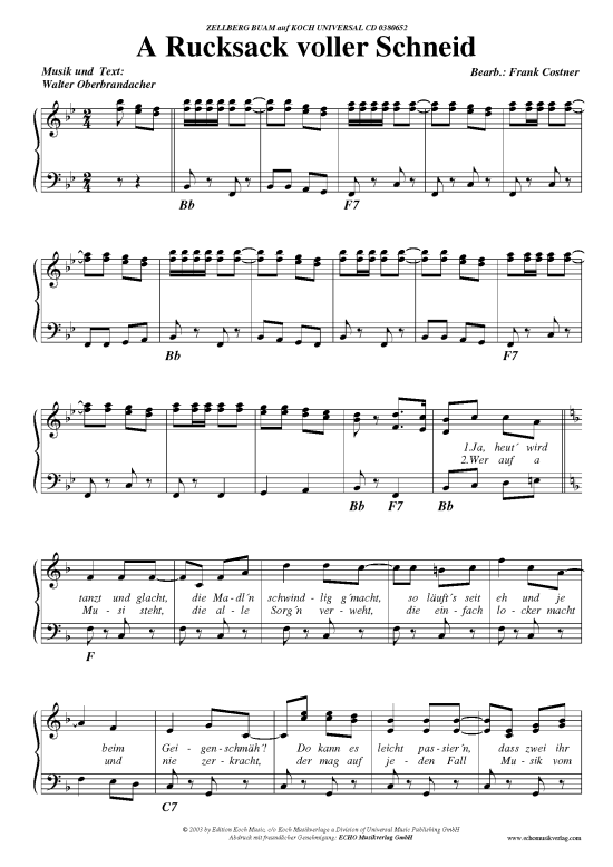 A Rucksack voller Schneid (Klavier Gesang  Gitarre) von Zellberg Buam