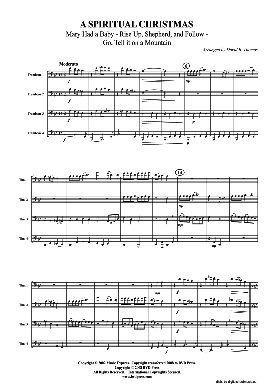 A Spiritual Christmas (Posaunen-Quartett) (Quartett (Posaune)) von Weihnachten (arr. Thomas)