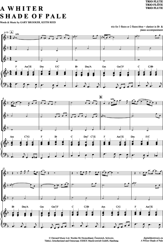 A Whiter Shade Of Pale (Fl ten Trio + Klavier) (Trio (Fl te)) von Procol Harum
