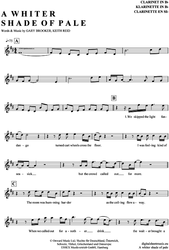 A whiter shade of pale (Klarinette in B) (Klarinette) von Procol Harum