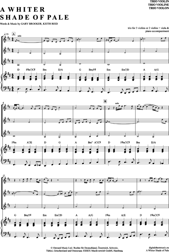 A Whiter Shade Of Pale (Violinen Trio + Klavier) (Trio (Violine)) von Procol Harum
