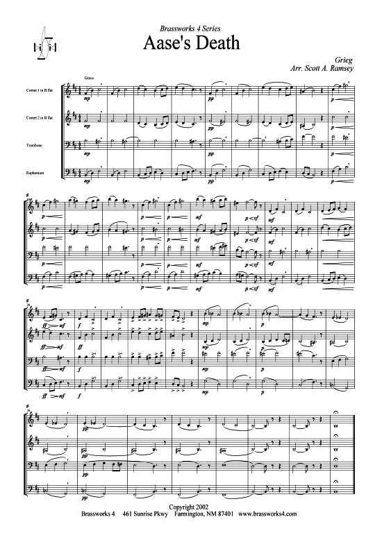 Aase s Death (2xTromp in B Horn in F (Pos) Pos) (Quartett (Blech Brass)) von Edvard Grieg
