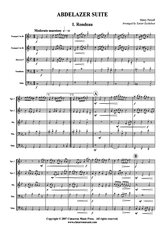 Abdelazer Suite 150 4 S auml tze (Blechbl auml serquintett) (Quintett (Blech Brass)) von Henry Purcell