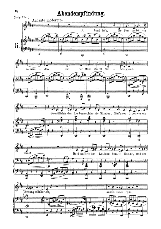 Abendempfindung K.523 (Gesang tief + Klavier) (Klavier  Gesang tief) von Wolfgang Amadeus Mozart