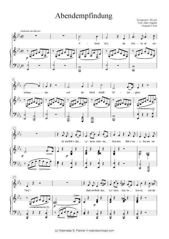 Abendempfindung (Klavier + Gesang) (Klavier  Gesang) von Mozart