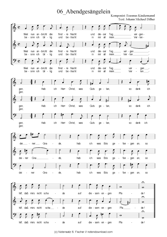 Abendges ngelein (Gemischter Chor) (Gemischter Chor) von Erasmus Kindermannl  Johann Michael Dilher