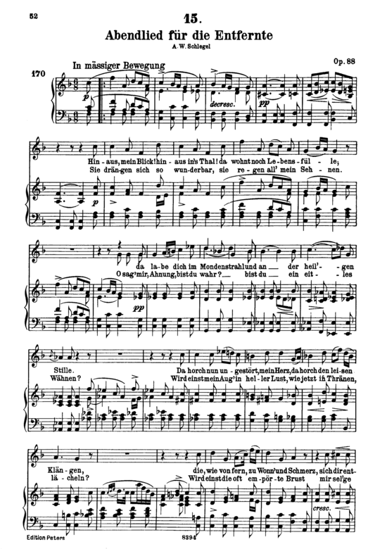 Abendlied f uuml r die Entfernte D.856 (Gesang hoch + Klavier) (Klavier  Gesang hoch) von Franz Schubert