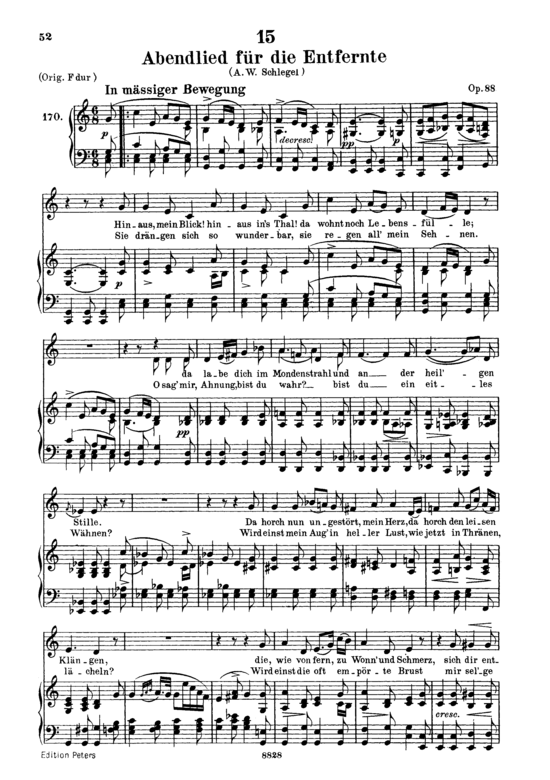 Abendlied f uuml r die Entfernte D.856 (Gesang tief + Klavier) (Klavier  Gesang tief) von Franz Schubert