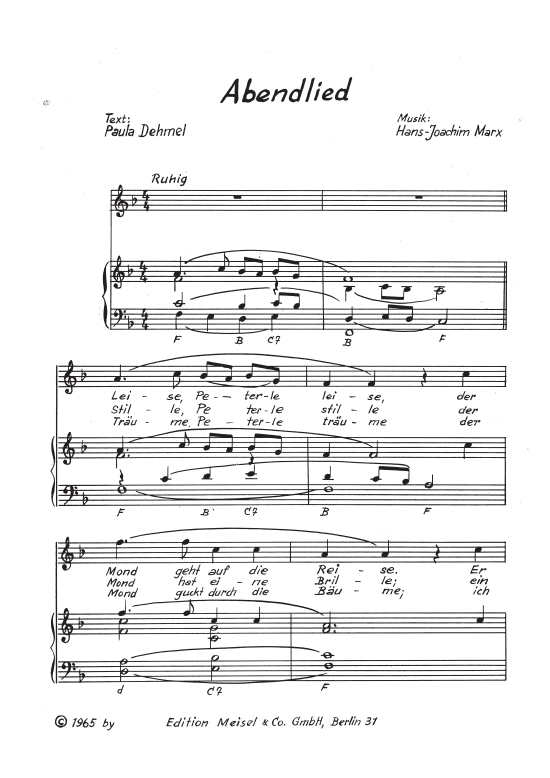 Abendlied (Klavier + Gesang) (Klavier Gesang  Gitarre) von Wiegenlied amp 150 Schlaflied