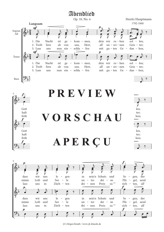 Abendlied Op.33.No.6 (Gemischter Chor) (Gemischter Chor) von Moritz Hauptmann