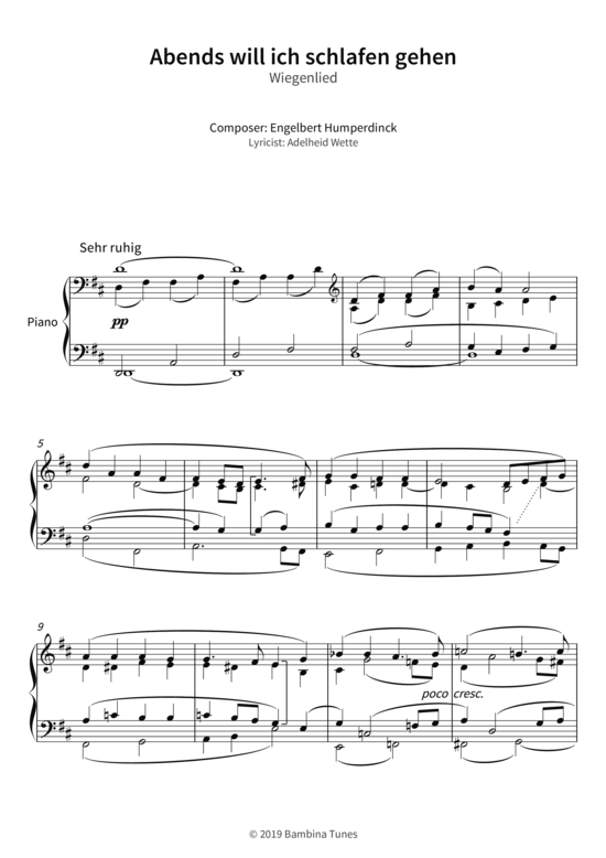 Abends will ich schlafen gehen - Wiegenlied (Klavier Solo) (Klavier Solo) von Engelbert Humperdinck