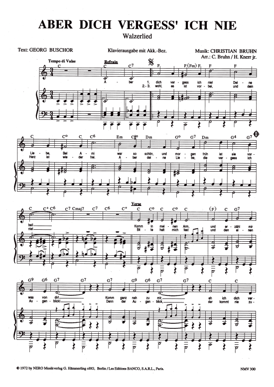 Aber dich vergess ich nie (Klavier + Gesang) (Klavier Gesang  Gitarre) von Mireille Mathieu