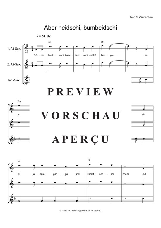 Aber heidschi bum beidschi (Saxophon Trio AAT+Akkorde) (Trio (Saxophon)) von Zaunschirm Franz