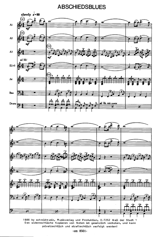 Abschiedsblues Partitur (Akkordeonorchester) (Akkordeonorchester) von Hans-J uuml rgen Schmid