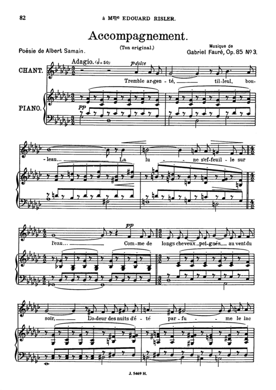 Accompagnement Op.85 No.3 (Gesang mittel + Klavier) (Klavier  Gesang mittel) von Gabriel Faur eacute 