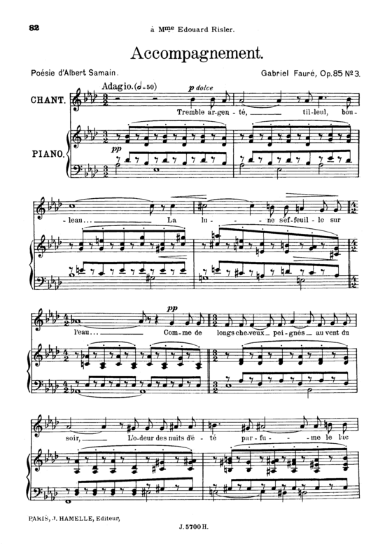 Accompagnement Op.85 No.3 (Sopran + Klavier) (Klavier  Gesang hoch) von Gabriel Faur eacute 