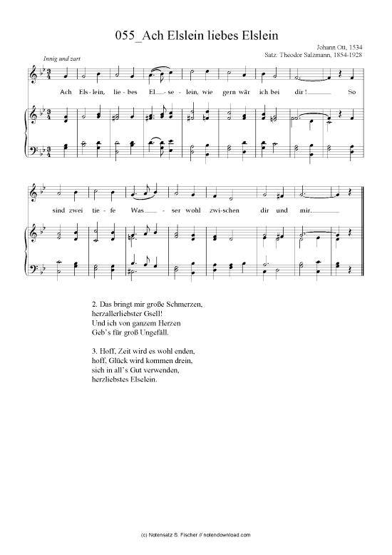 Ach Elslein liebes Elslein (Klavier + Gesang) (Klavier  Gesang) von Johann Ott 1534 