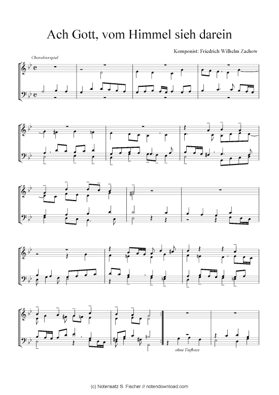 Ach Gott vom Himmel sieh darein (Quartett in C) (Quartett (4 St.)) von Friedrich Wilhelm Zachow