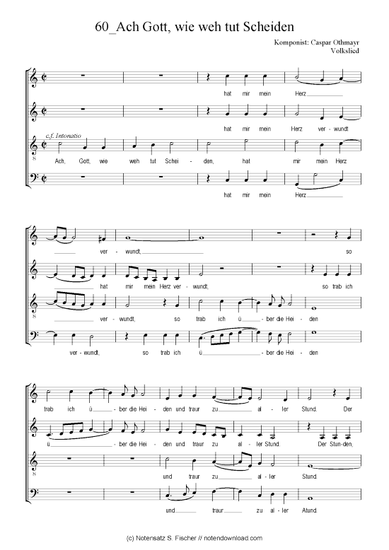 Ach Gott wie weh tut Scheiden (Gemischter Chor) (Gemischter Chor) von Caspar Othmayr Volkslied