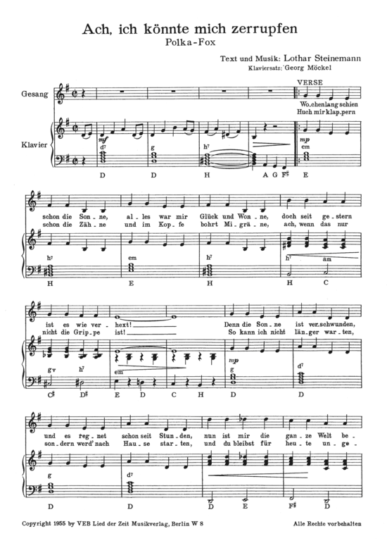 Ach ich k ouml nnte mich zerrupfen (Klavier + Gesang) (Klavier Gesang  Gitarre) von 1955