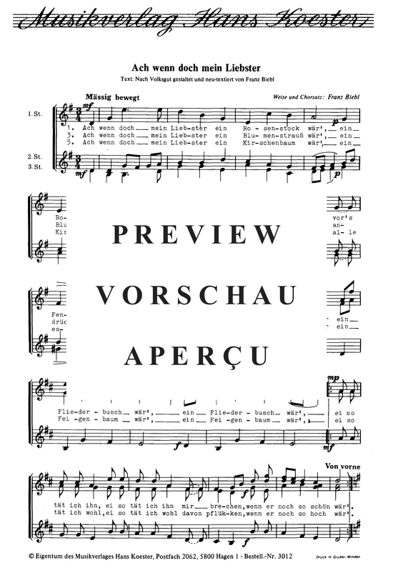 Ach wenn doch mein Liebster (Frauenchor) (Frauenchor) von Franz Biebl