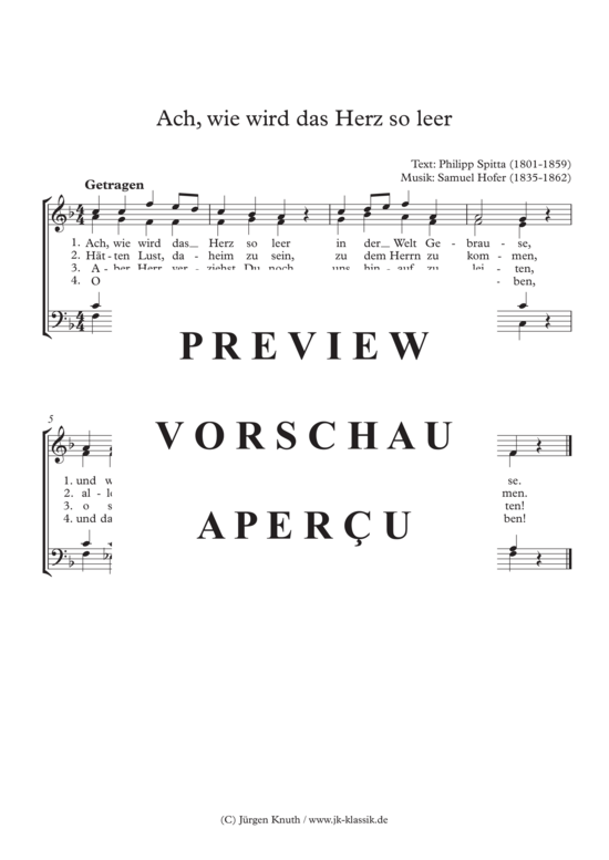 Ach wie wird das Herz so leer (Gemischter Chor) (Gemischter Chor) von Samuel Hofer