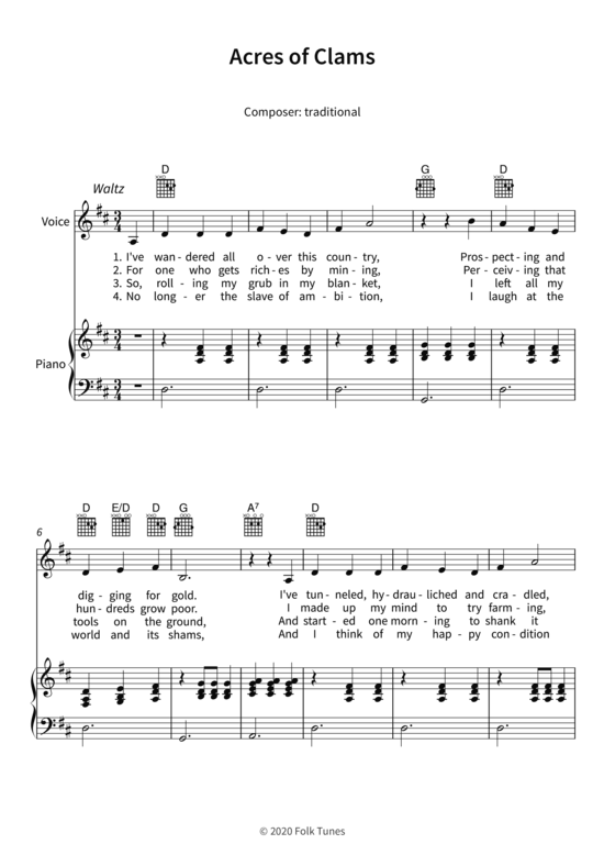 Acres of Clams (Gesang + Klavier Gitarre) (Klavier  Gesang) von traditional