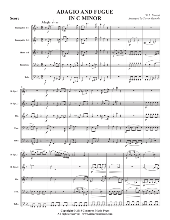 Adagio and Fugue in c minor (Blechbl auml ser Quintett) (Quintett (Blech Brass)) von Wolfgang Amadeus Mozart