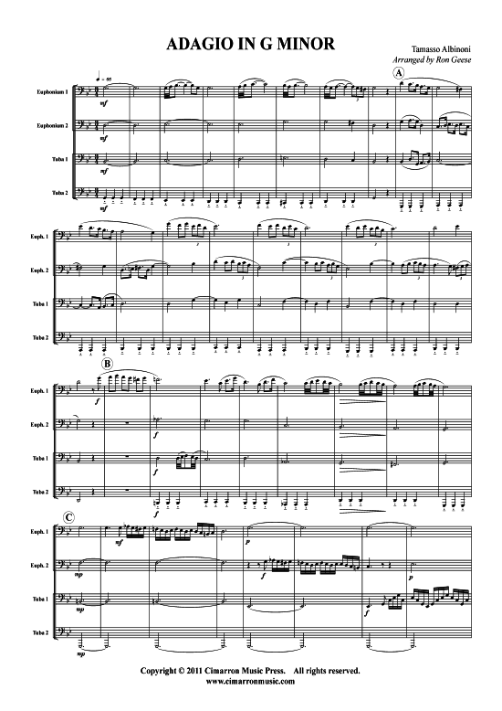 Adagio in G (Tuba Quartett 2x Bariton 2xTuba) (Quartett (Tuba)) von Tomasso Albinoni