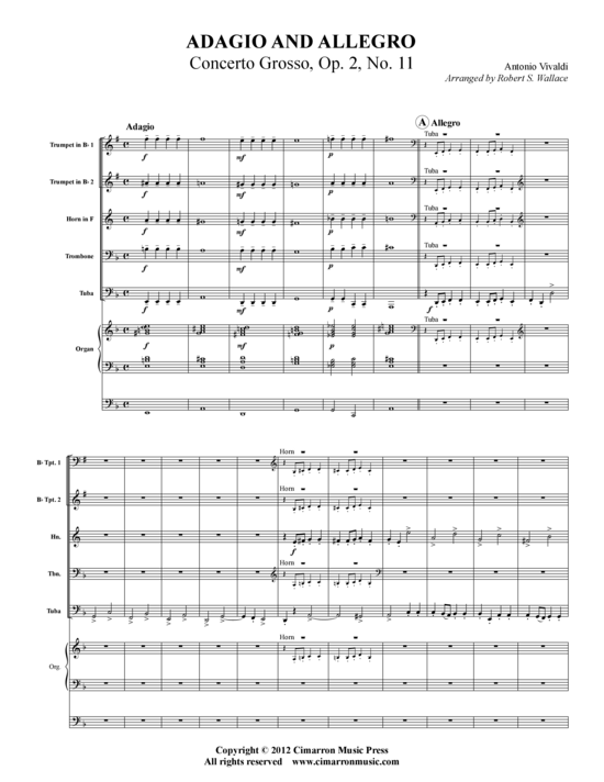 Adagio und Allegro (Blechbl auml serquintett + Orgel) (Quintett (Blech Brass)) von A. Vivaldi (aus Concerto Grosso op. 2 Nr. 11) (arr. R. Wallace)
