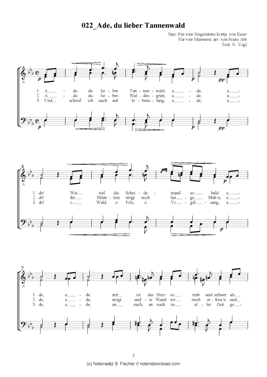 Ade du lieber Tannenwald (M nnerchor) (M nnerchor) von F r eine Singstimme komp. von Esser 