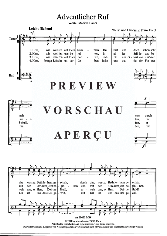 Adventlicher Ruf (M auml nnerchor) (M nnerchor) von Franz Biebl
