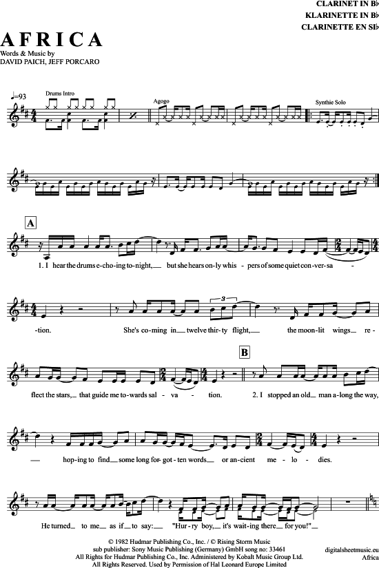 Africa (Klarinette in B) (Klarinette) von Toto