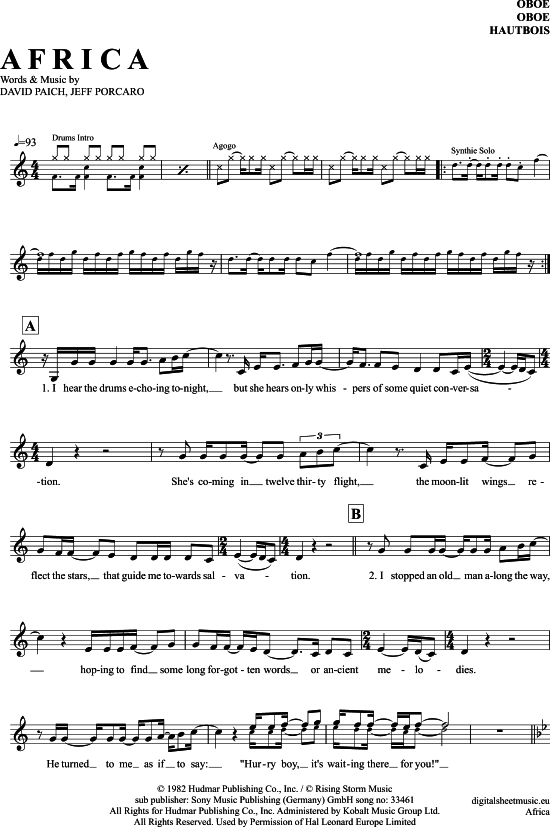 Africa (Oboe) (Oboe Fagott) von Toto