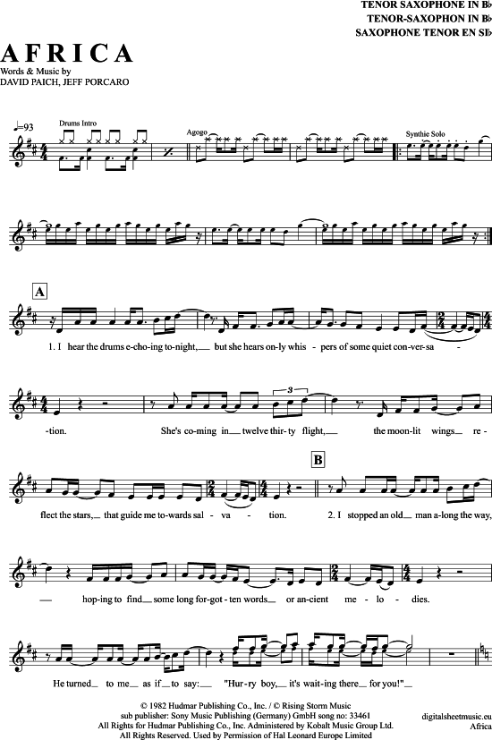Africa (Tenor-Sax) (Tenor Saxophon) von Toto